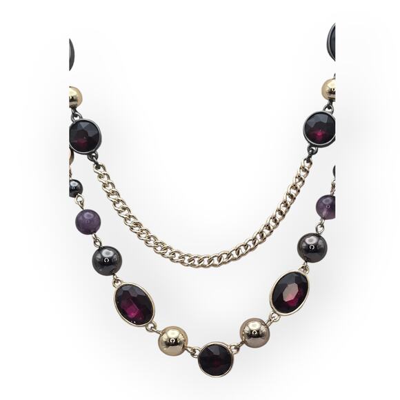 Deep Garnet & Amethyst White House Black Market Layered Beaded Chain Necklace - Picture 4 of 11